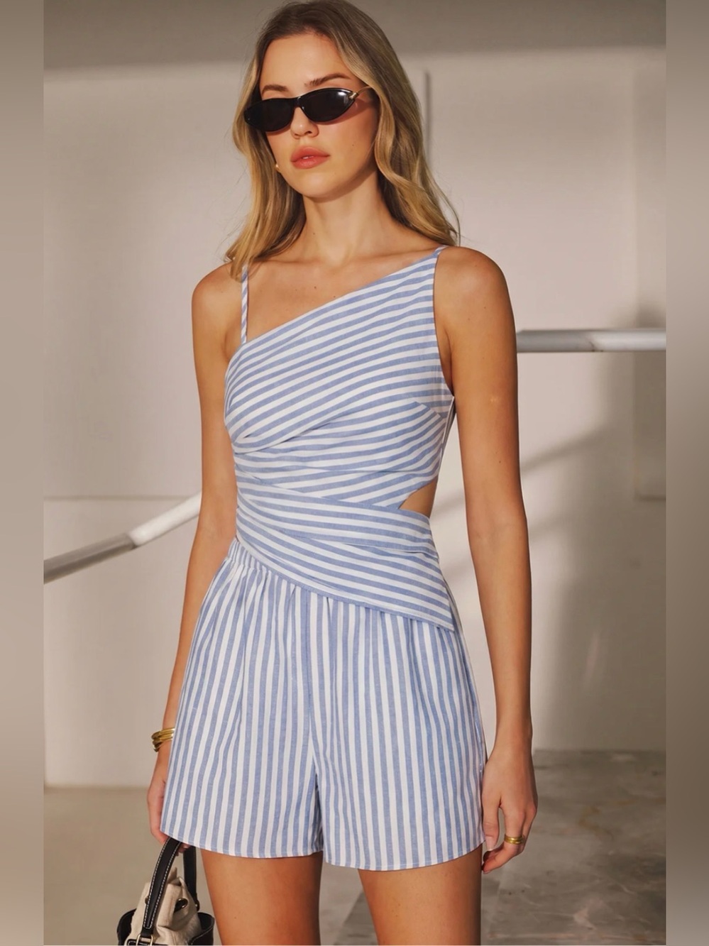 NWT Commense Striped Blue & White 2-Piece Short Set - Large